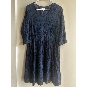 Garnet Hill Dress Size 6 Blue Bohemian Pocket Dress Mini V Neck Leopard Print